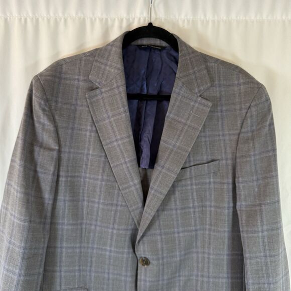 Ted Baker Wool Blazer Men's 44 Grey Plaid 2 Button Front Inside Pockets - Picture 2 of 10